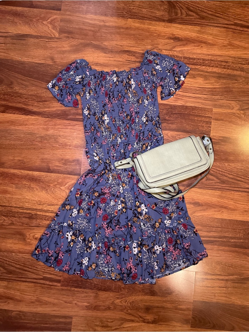 Periwinkle Floral Off-Shoulder Sundress